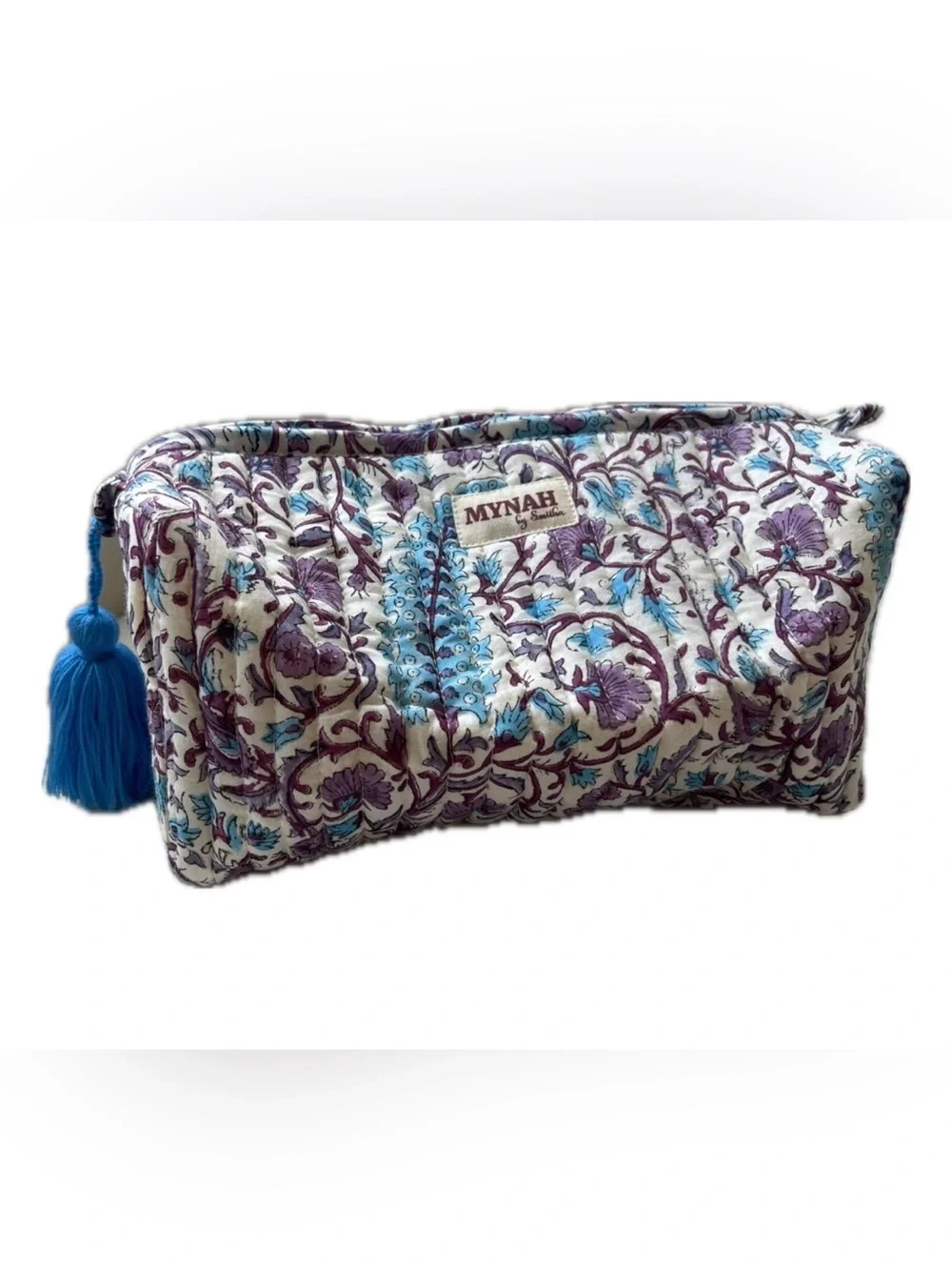 Mynah by Smitha Iris Skies Floral Quilted Cosmetic Bag NWOT